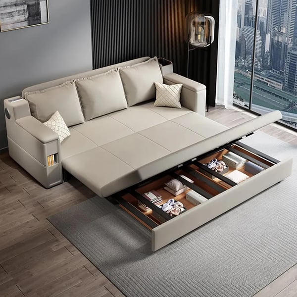 82.7 Convertible Bed Full Sleeper Sofa Leath-aire Upholstered Storage with Speaker | Homary
