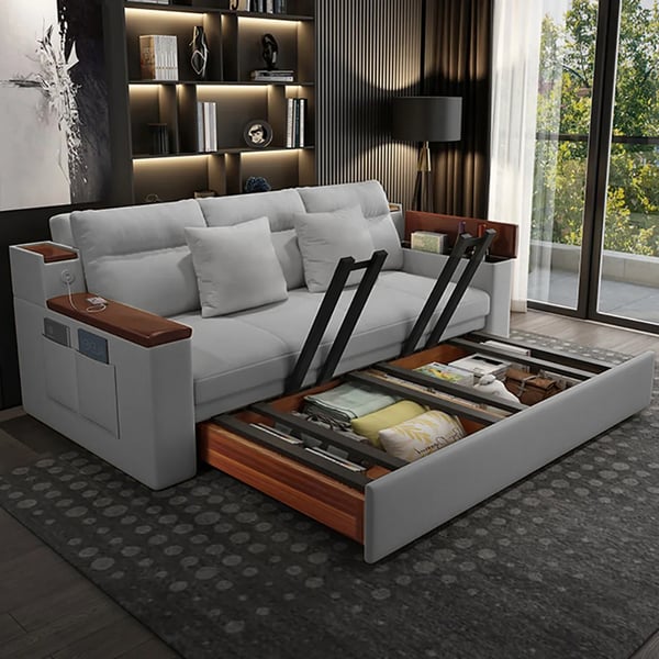 83 Gray Full Sleeper Sofa Linen Convertible Sofa Bed with Storage