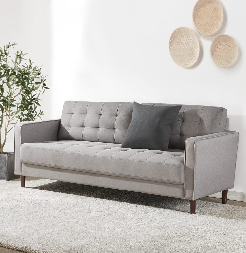 ZINUS Benton Sofa Couch / Grid Tufted Cushions / Easy, Tool-Free Assembly, Stone Grey