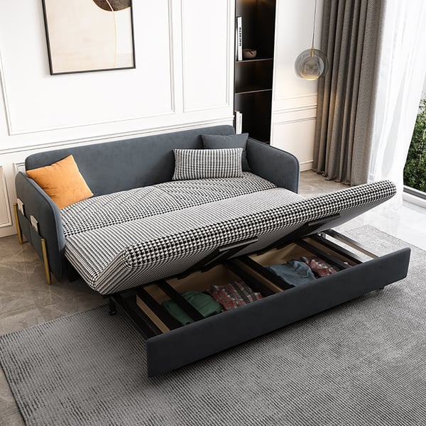 78.7 King Sleeper Sofa Deep Gray Upholstered Convertible Sofa Bed with Storage