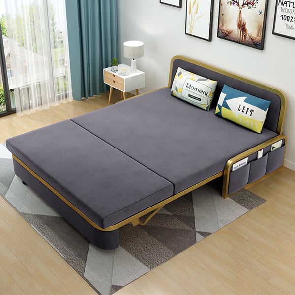 Modern Convertible Sofa Bed with Storage Velvet Upholstery in Deep Gray  Gold Review