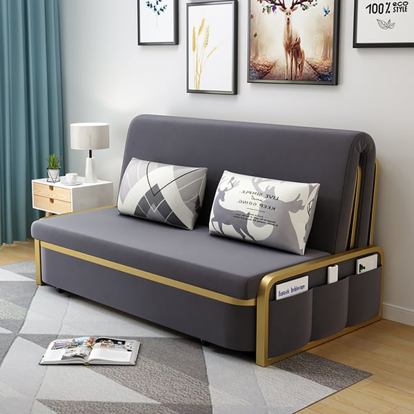 Modern Convertible Sofa Bed with Storage Velvet Upholstery in Deep Gray  Gold Review